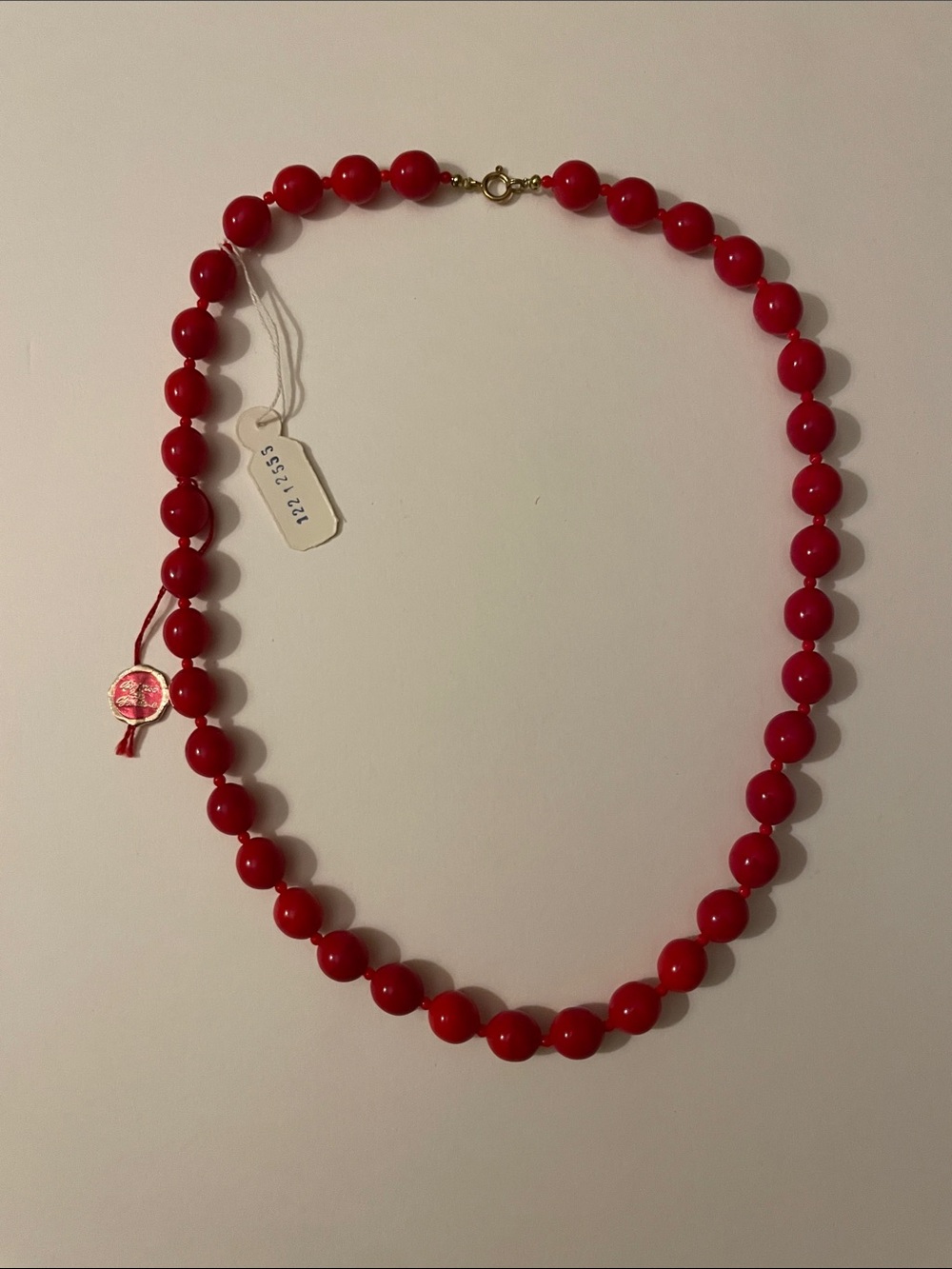 Vintage Red Bead Necklace Czechoslovakia NWT Grandmacore